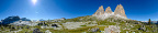 Sella Pass with the Langkofel group and the Sella group (360 degrees panorama)